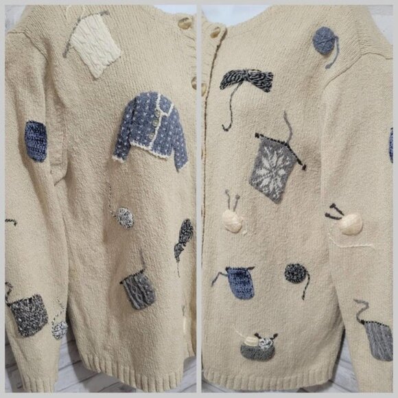 Talbots Knitting Theme Knit Sweater with Embellishments Yarn Craft Womens Medium - Picture 2 of 4